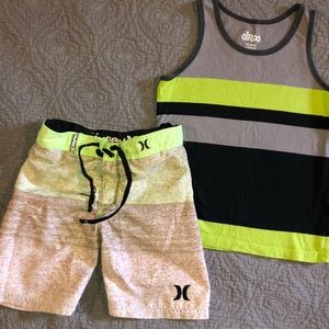 Hurley swim trunks and tank top size 4